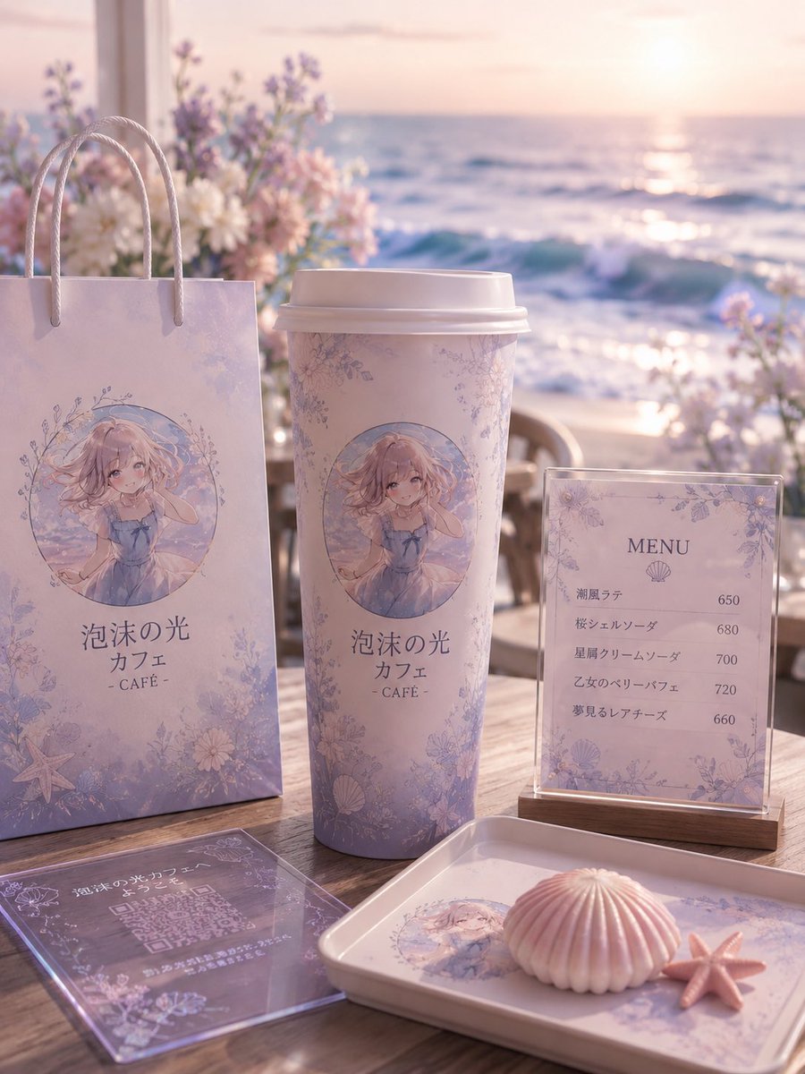 柔和海滨动漫咖啡馆样机